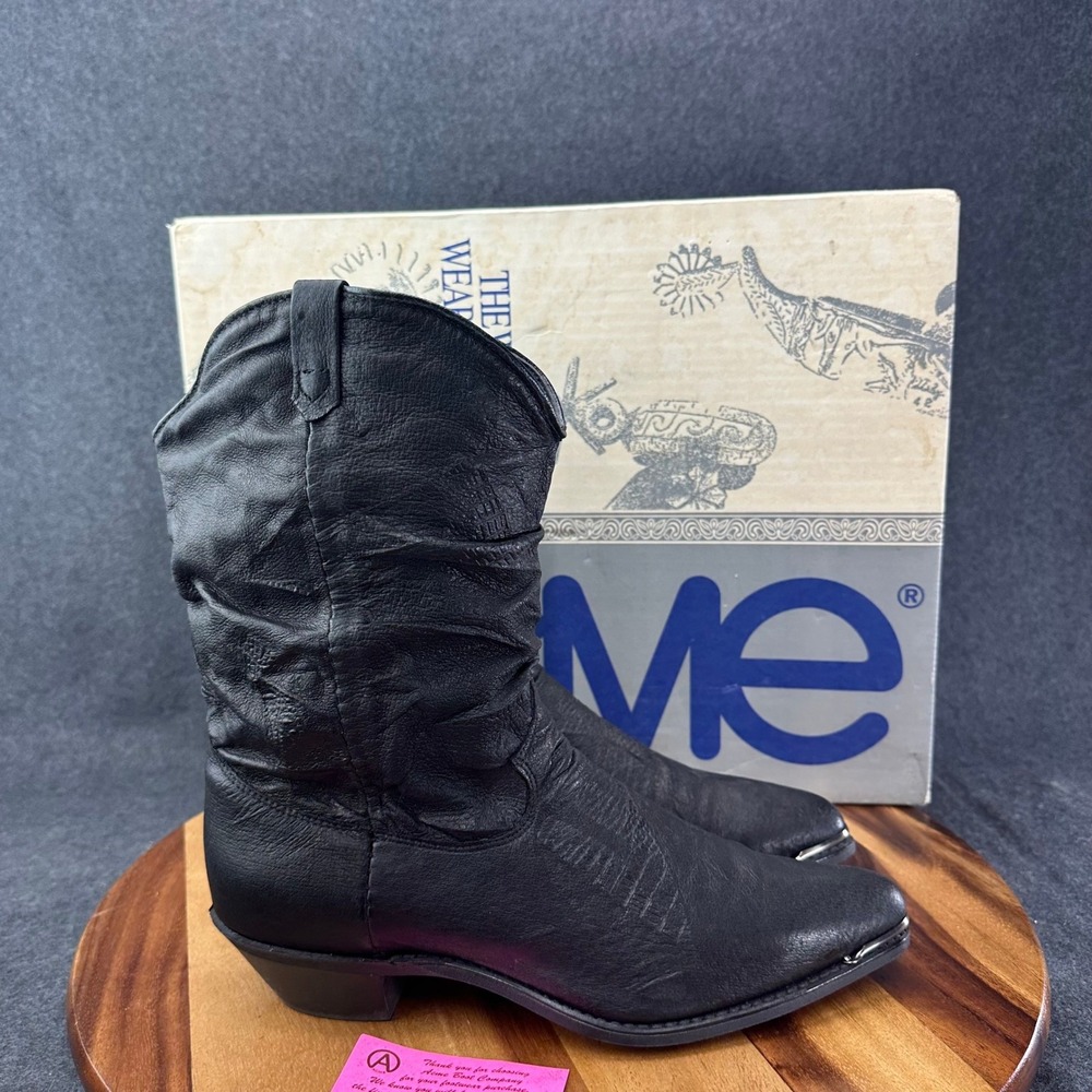 Acme Womens 11M Black Leather Hornback Embossed Slouch Western Boots W Box 17310